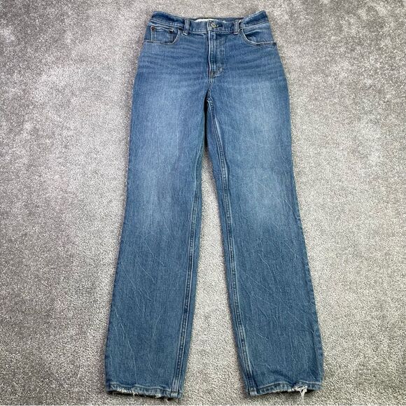 Abercrombie & Fitch Jeans Women's 25 Short Blue  Straight Leg High Rise Denim - Picture 1 of 11